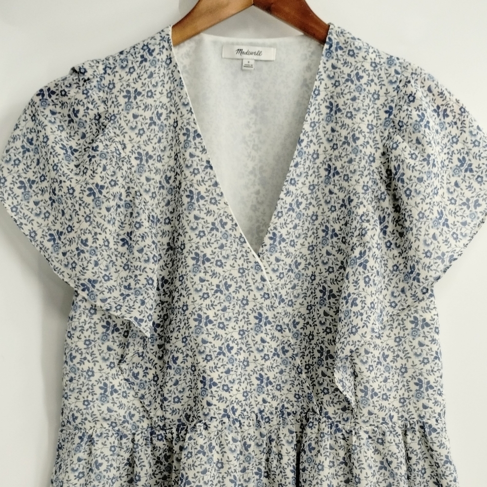 Madewell Top Georgette Ruffle Sleeve‎ Peplum American Floral Blouse - Picture 4 of 10
